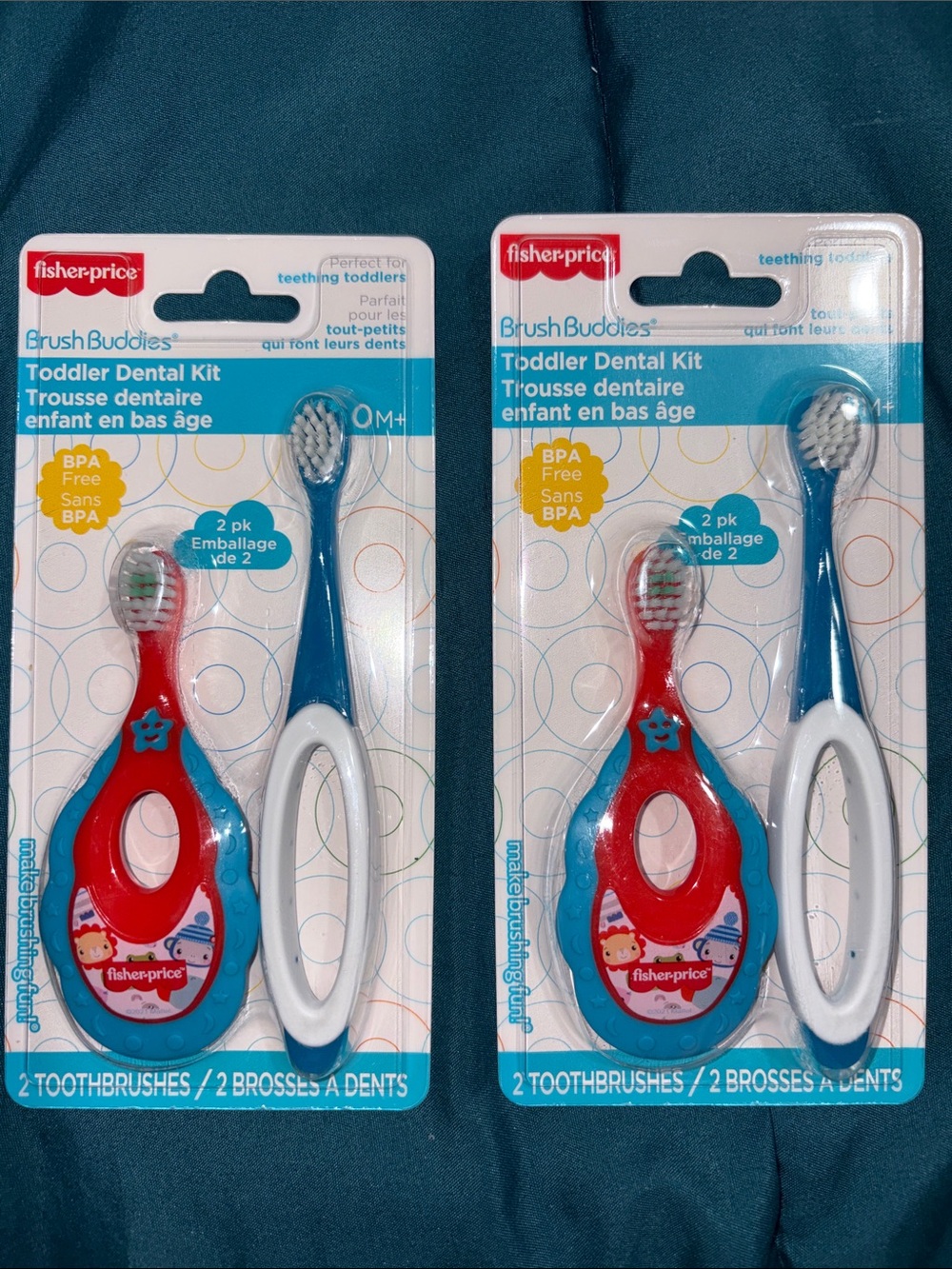 Fisher-Price Toddler Toothbrush 2-Pack in Red, Blue & White